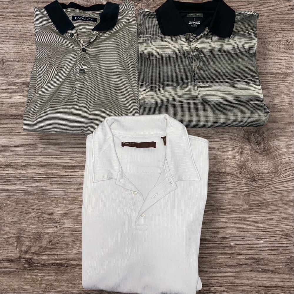 Perry Ellis Hathaway Polo Shirt lot Bundle Striped Short Sleeve‎ Mens All Size L